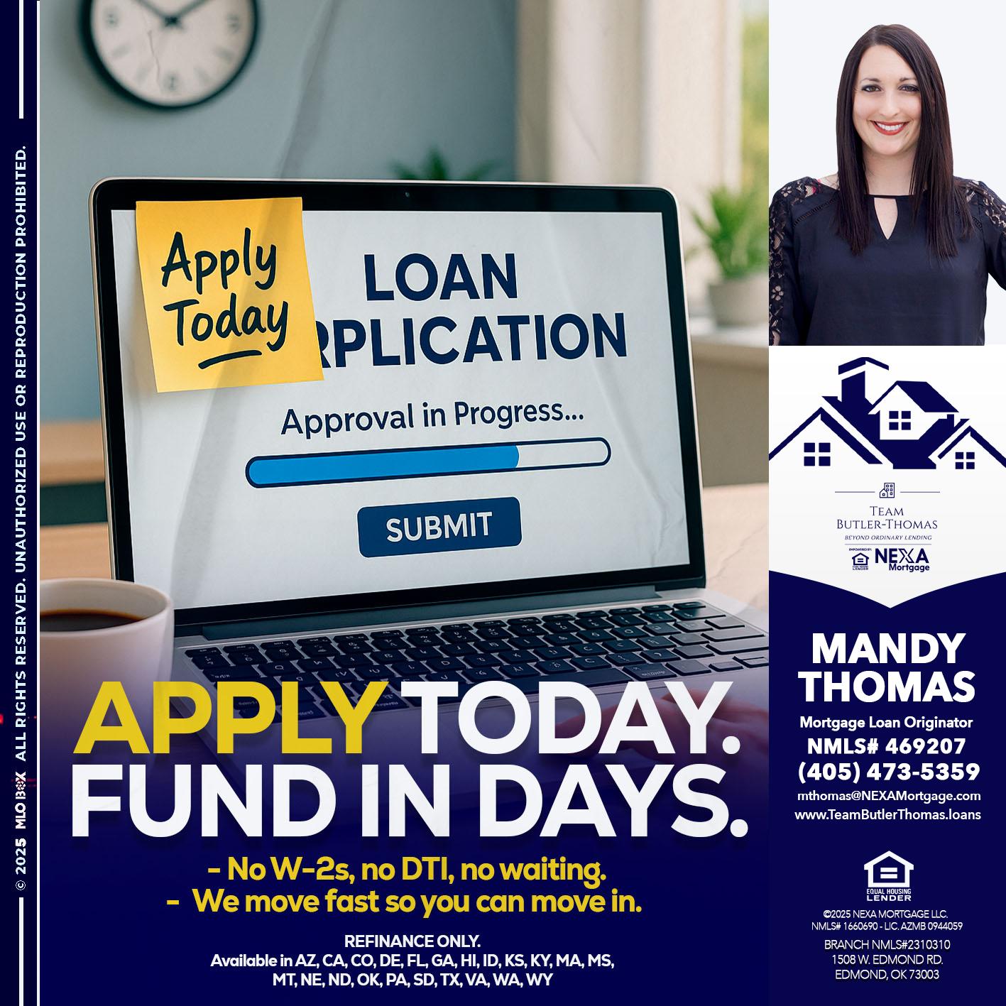 APPLY TODAY - Mandy Thomas -Branch Manager