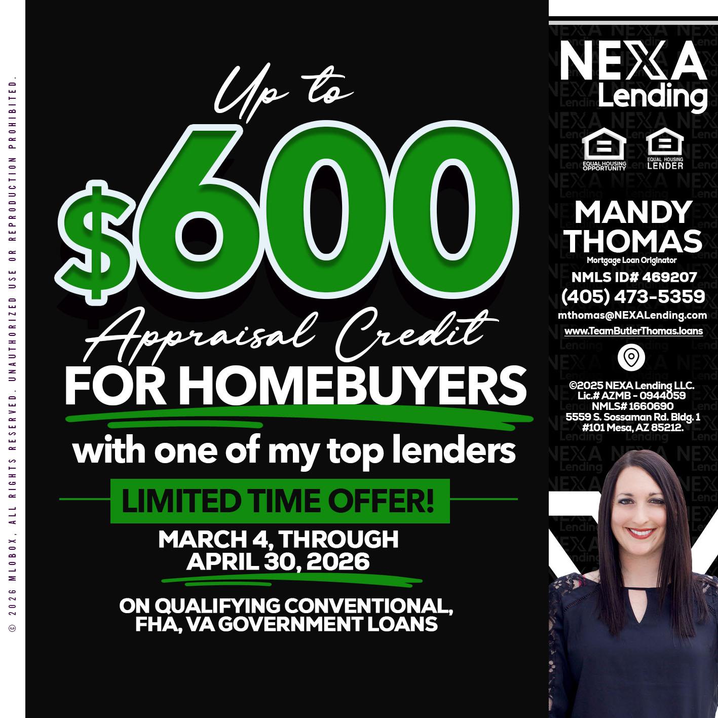 up to $600 - Mandy Thomas -Branch Manager